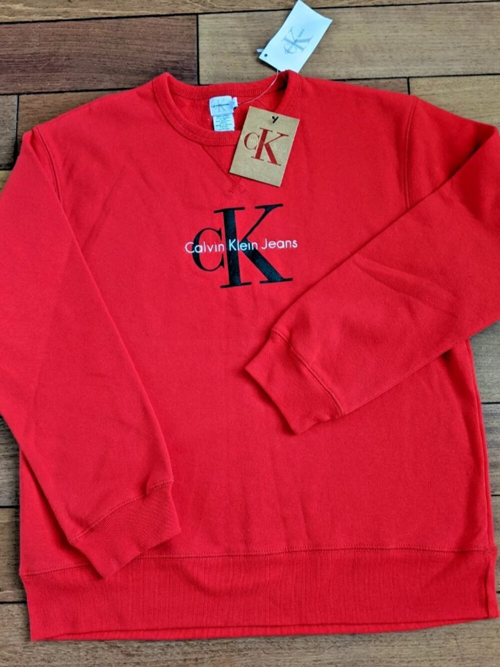 NWT CALVIN KLEIN WOMEN COTTON RED CREW NECK LONG SLEEVE SWEATSHIRT SIZE S
